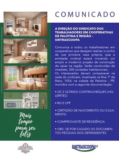 Sonho da casa própria perto de virar realidade para os trabalhadores em cooperativas