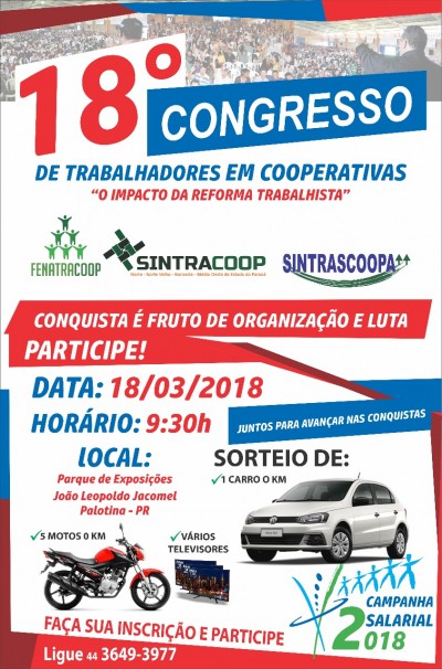 Palotina será sede do 18º Congresso de Trabalhadores em cooperativas