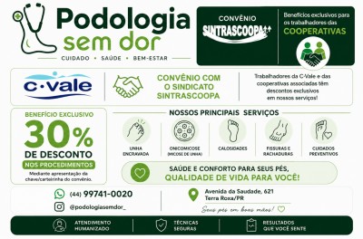 PODOLOGIA: Sintrascoopa amplia benefícios e garante 30% de desconto aos trabalhadores sindicalizados